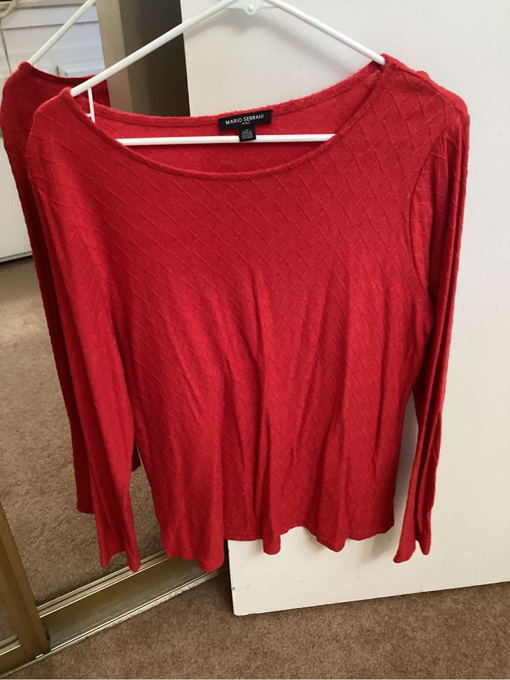 Mario Serrani Red Diamond-Textured Long Sleeve Top